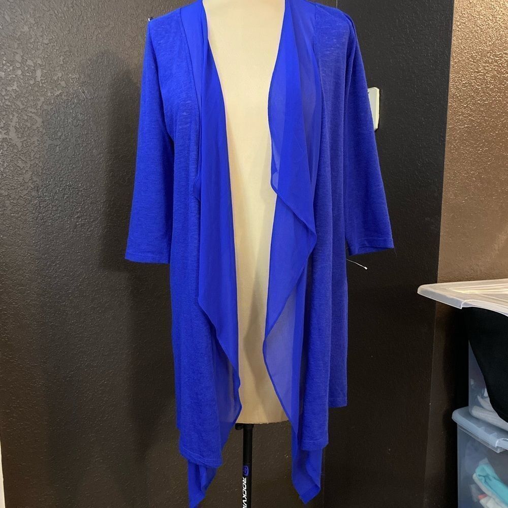 Peter Nygard Royal blue semi‎ sheer open front chiffon shawl collar cardigan